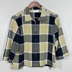 Vtg 90s Lemon Grass Jacket Medium Texture Zip Crop Cottage Country Granny Beachy